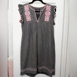 Soft Heather Gray and Baby Pink Embroidered Trim Floral Sheath